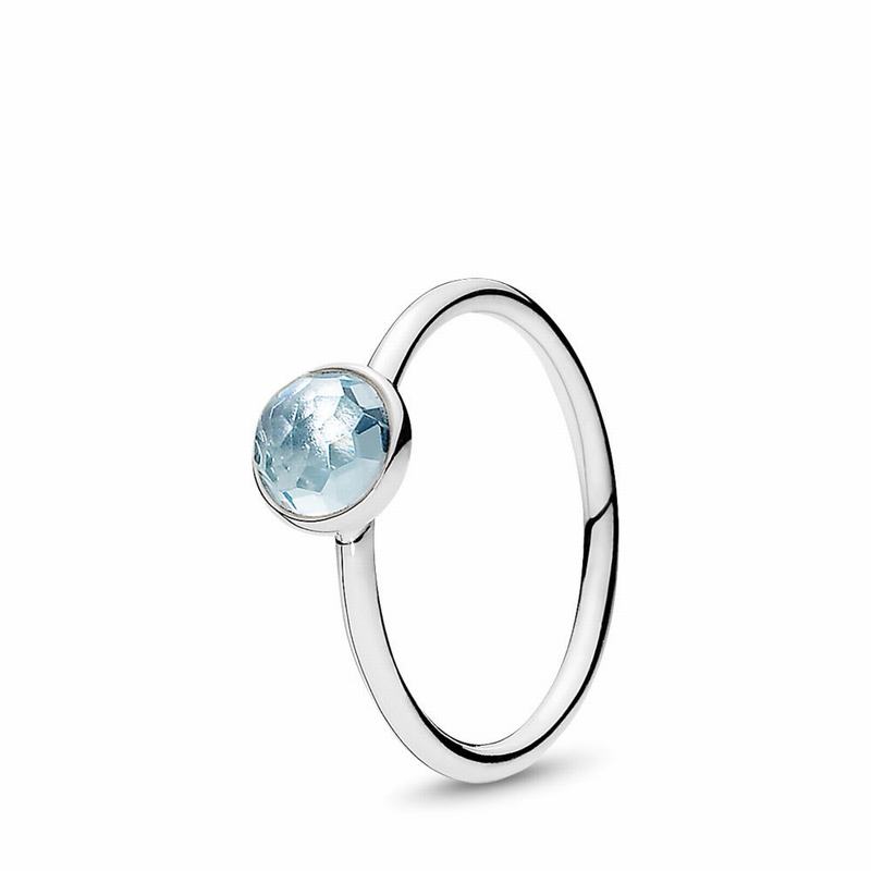 Pandora March Droplet Stackable Ring - Sterling Silver/Blue/Crystal - Canada | KJ1029QP